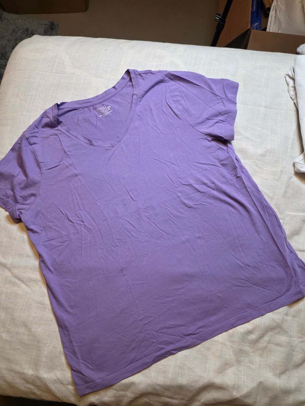 Time and Tru Women's Purple Pima Cotton V-Neck Short Sleeve T-Shirt XXL